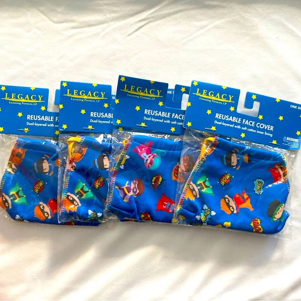 Boys Reusable Superhero Face Mask Bundle 4pcs